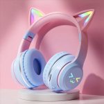 Flash Lamp Cute Cat Ears Headphone Bluetooth5.0 Stereo With Mic Support TF Card Wireless Kids Girl Earphone Birthday Gift