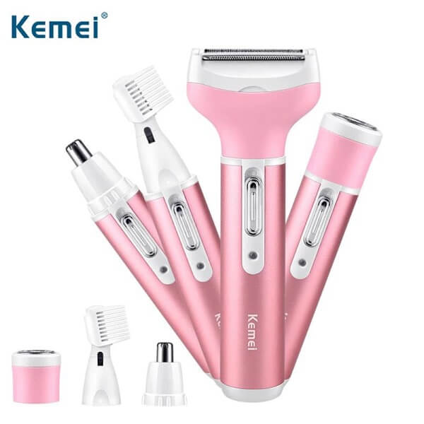 Kemei Km-6637 Multi-Functional 4 In 1 Rechargeable Women Body Shaver Beard Eyebrow Nose Trimmer For Women